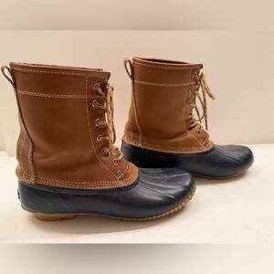 Kombucha Brown and Navy Duck Boots size 9
